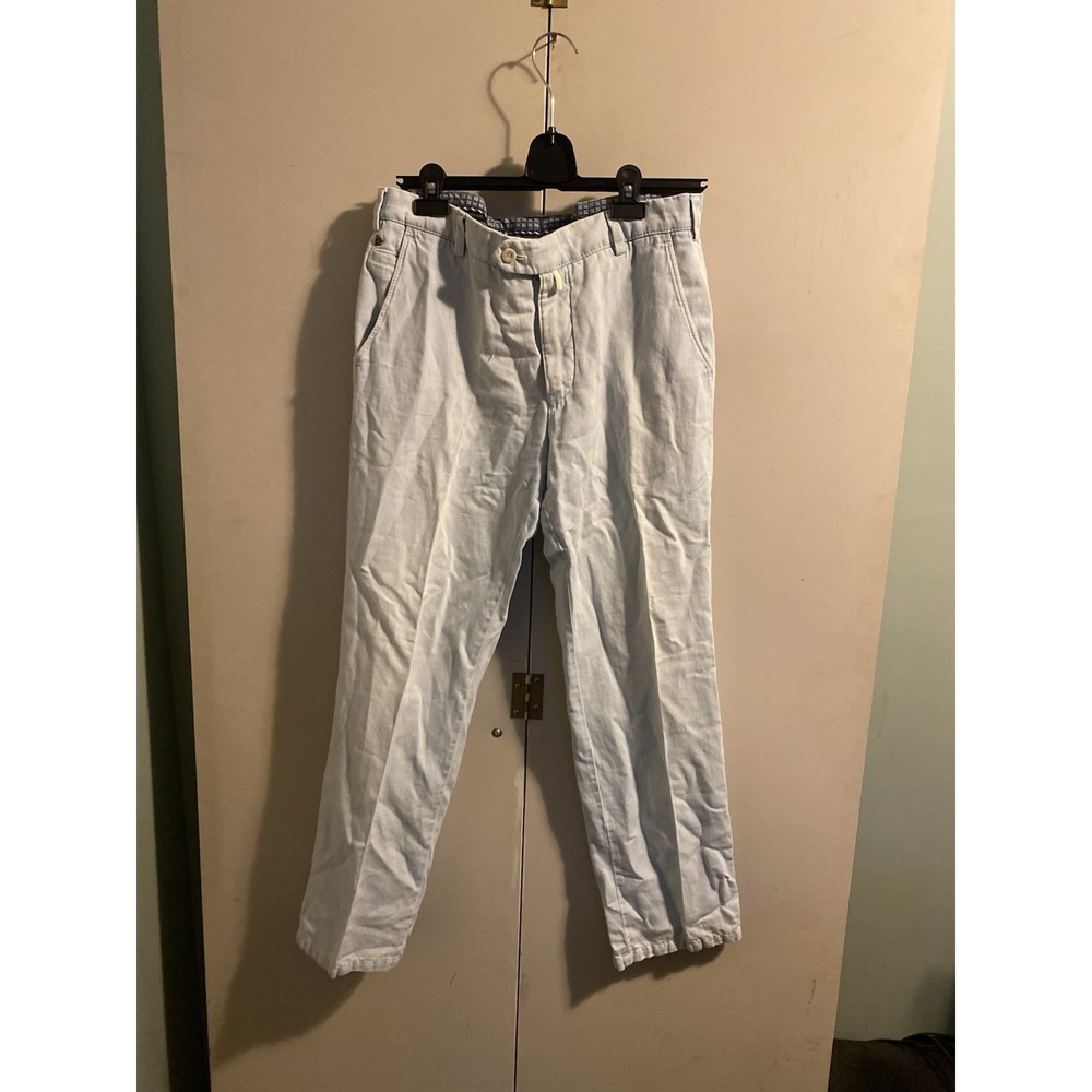 MEYER EXCLUSIVE Roma Pants Mens 34x32 Light Blue Flat Front Chino Trousers De 50